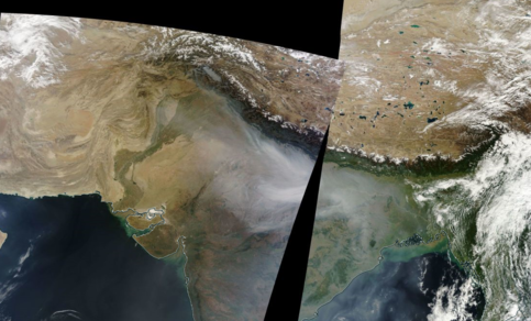 Satellietopname in zichtbaar licht van India op 8 november 2016 ©NASA EOSDIS Worldview VIIRS