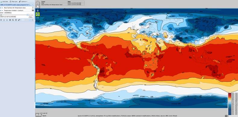 Visualisatie van software climate4impact.eu met luchttemperatuur ©KNMI