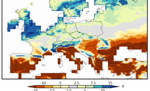Figuur 1: Verandering van het aantal milde dagen in de zomermaanden juni-juli-augustus aan het eind van de eeuw (onder RCP4.5, GFDL HiFLOR klimaatmodel). 