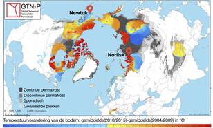 Kaart met permafrost gebieden