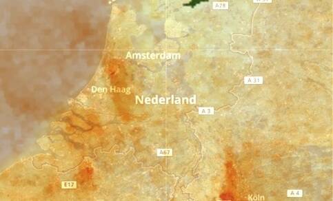 Beeld van stikstofdioxide boven Nederland op zondag 8 juli 2018