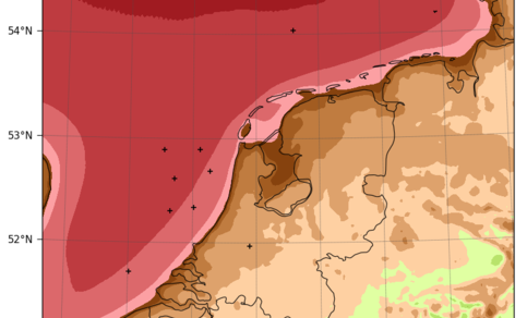kaart van nederland met windsnelheid uit windatlas (DOWA)