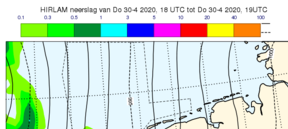 kaart van nederland van onweersbuien met weermodel hirlam