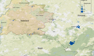 Figuur van aardbevingen zwerm rondom Duitse plaatsen Rott en Eschweiler