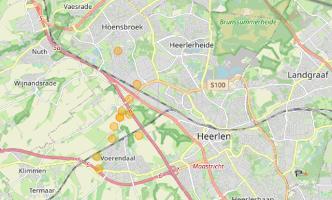 kaart met locatie met aardbevingen in Zuid-Limburg tot 11 april 2021