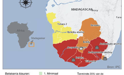 Kaart van de meest recente voedselsituatie voor zuidelijk Madagaskar