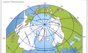 Maximale ijsuitbreiding tijdens de koudste periode van de laatste ijstijd (zo’n 18.000 jaar geleden).