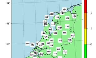 kaartje van nederland met de maximaal gemeten windstoot tijdens storm Eunice in km/u