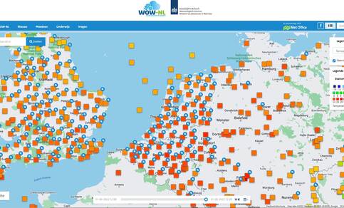 kaart met alle weerstations van het WOW-netwerk