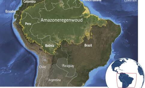 Kaart met het Amazoneregenwoud