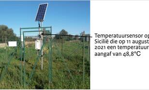 Foto van het meetstation bij Syracuse op Sicilië van de regionale weerdienst SIAS (Sevizio Informativo Agrometeorologico Siciliano) waar het temperatuurextreem gemeten is. 