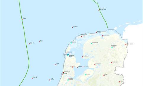 Kaart van Nederland en de Nederlandse Noordzee met daarop aangegeven de automatische weerstations