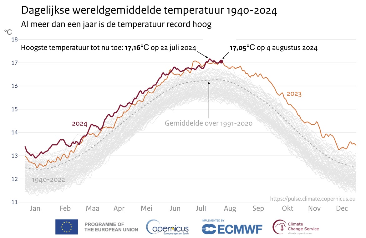 grafiek van de wereldgemiddelde temperatuur