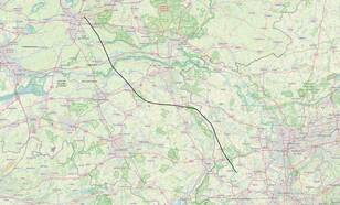 Deel van een kaart van Nederland met daarop met een zwarte lijn aangegeven de verwachte vaarroute van de ballon.