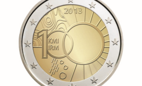 Afbeelding van de twee-euromunt uitgegeven ter gelegenheid van het honderdjarig bestaan van het KMI