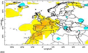 Temperatuurafwijking in Europa in juni