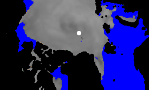 Noordpoolijs op 7 juli 2010 gemeten met de scatterometer op MetOp-A satelliet van EUMETSAT die ruwheid van het ijs meet en zo de dikte en ouderdom kan worden bepaald. Illustratie: KNMI