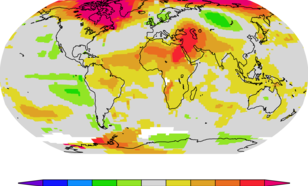 temperatuurafwijking in 2010 in de GISTEMP dataset ten opzichte van 1971-2000 (Bron: NASA/GISS) 