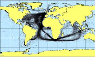 Weerwaarnemingen op zee door schepen. Bron: KNMI