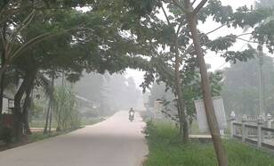 Smog in Indonesische straat in september 2015. Foto Meteorological Station in Pekanbaru, Agency for Meteorology Climatology and Geophysics