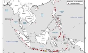 Kaart waarop de locatie van Mount Agung in Indonesië te zien is