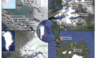 Locaties waar de eigenschappen van rode sneeuw zijn onderzocht