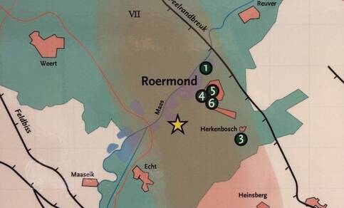 Overzichtskaart van het getroffen gebied van de aardbeving bij Roermond in 1992
