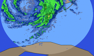 Regionaal radarbeeld Wilma (regen 24 okt. '05; bron: Palm Beach)