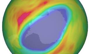 Antarctisch ozongat op 14 oktober 2020. Bron: KNMI/TEMIS