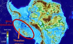 kaart van West-Antarctica met bodemhoogte onder het ijs 