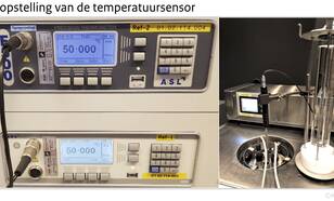 Foto van de  ijkopstelling van de temperatuursensor in het ijklaboratorium van het KNMI in De Bilt