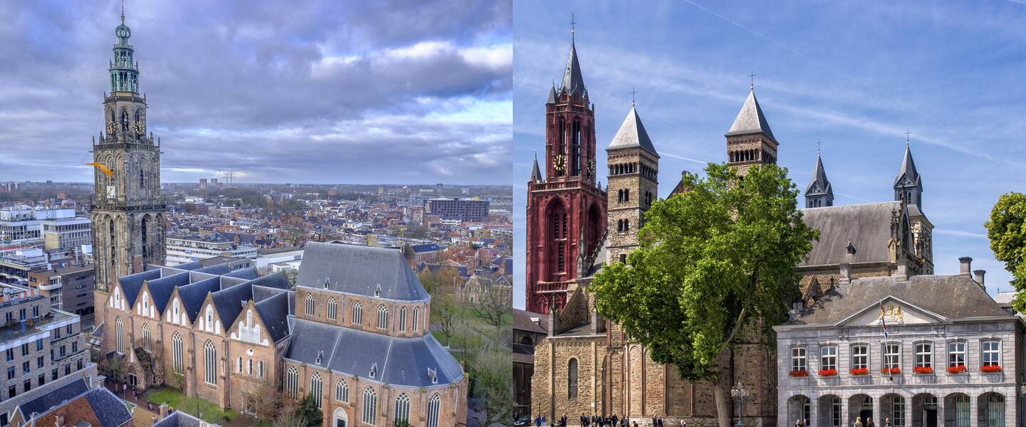 Stadsgezicht Groningen en Maastricht