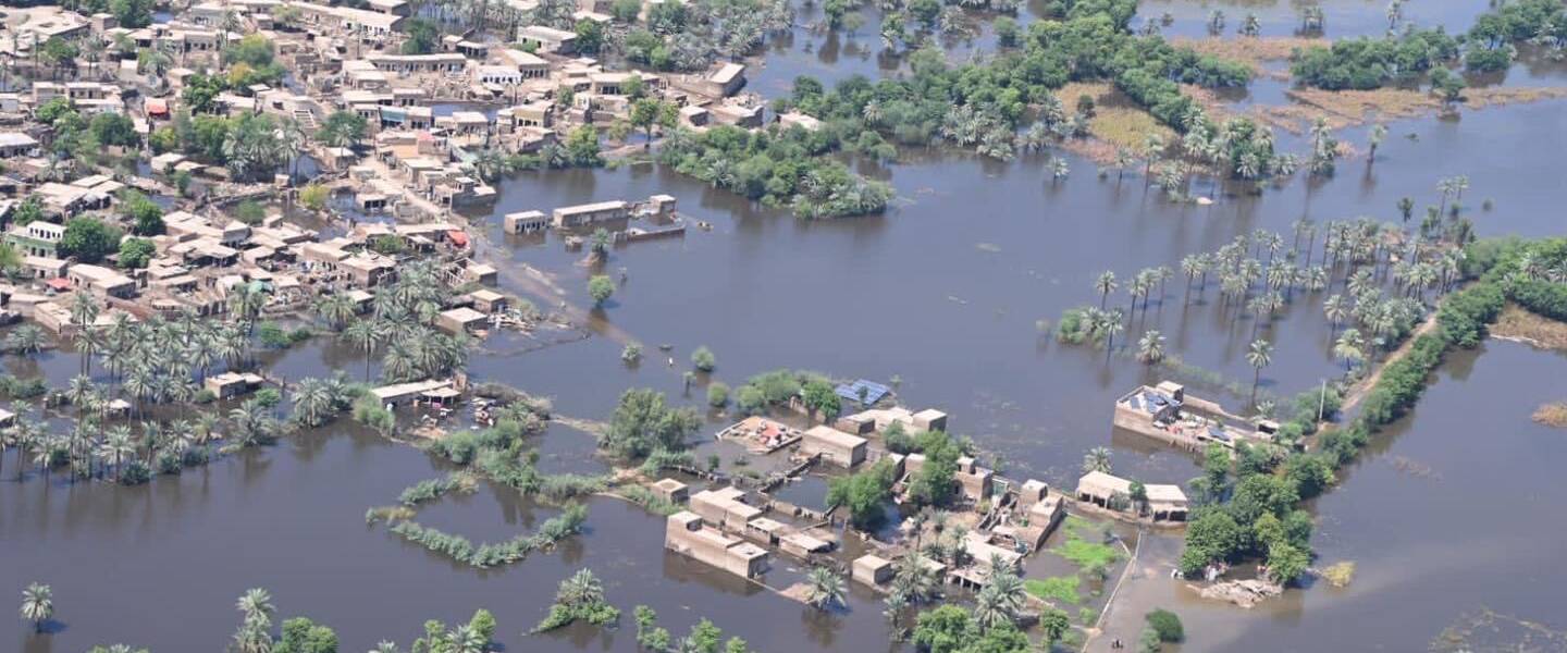 Luchtfoto van overstromingen in Sindh in Pakistan