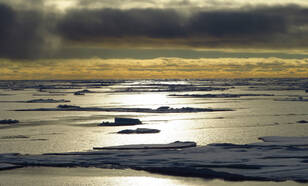 Zee-ijs bij ondergaande zon