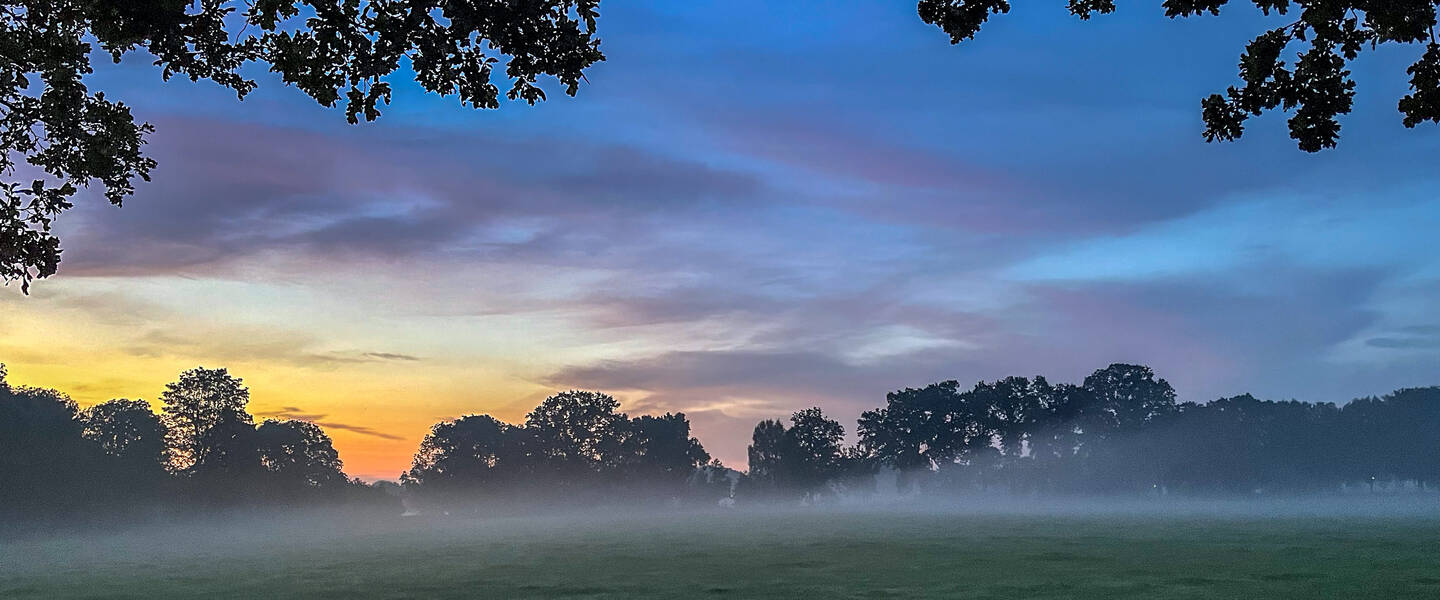 Foto van mist bij zonsopgang