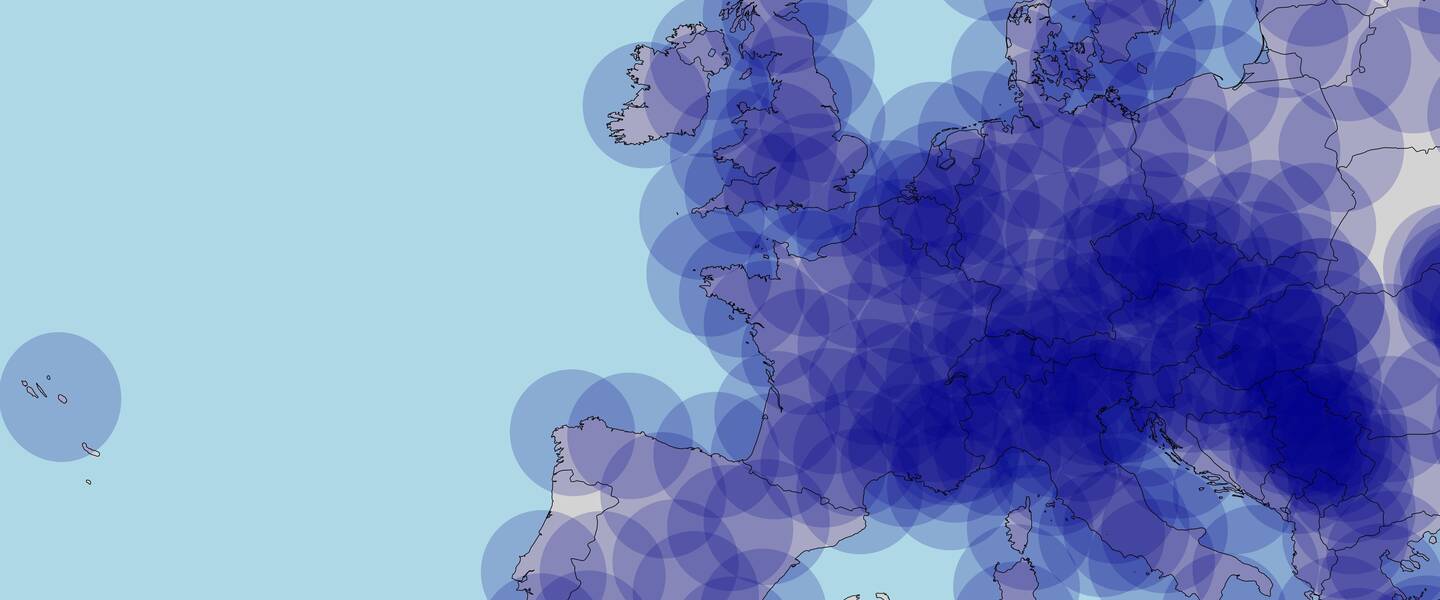 kaart met Europa met radarmetingen