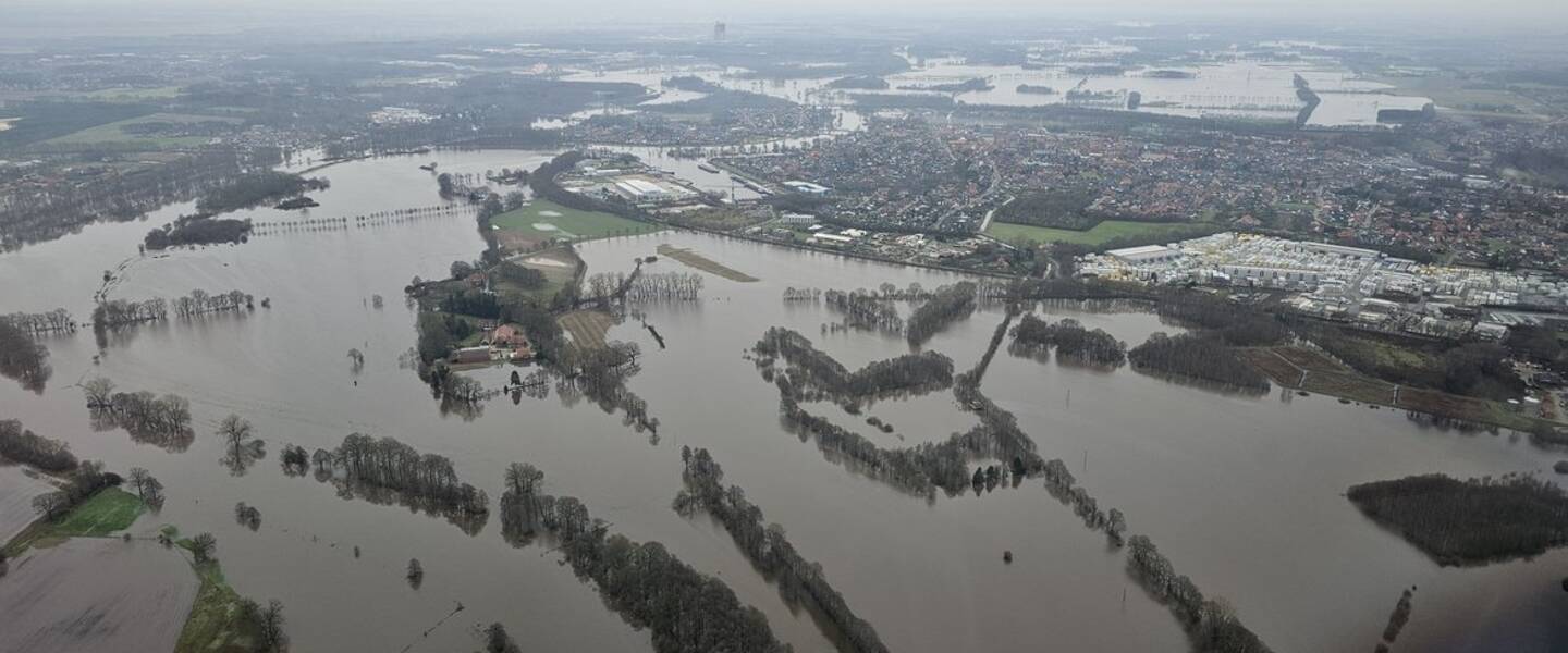 Luchtfoto van overstroomd gebied in Duitsland in 2023