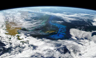 Fytoplankton gezien vanuit de ruimte in de buurt van de Falkland eilanden