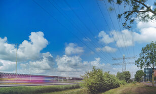 Foto van hoogspanningslijnen