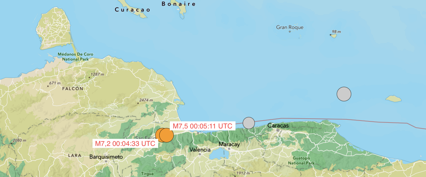 kaartje bevingen Venezuela